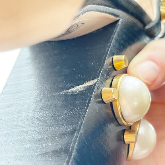 Gucci Black Leather Kendall Studded Pearl Embellished Cage Block Heels EU 39 - Picture 14 of 16